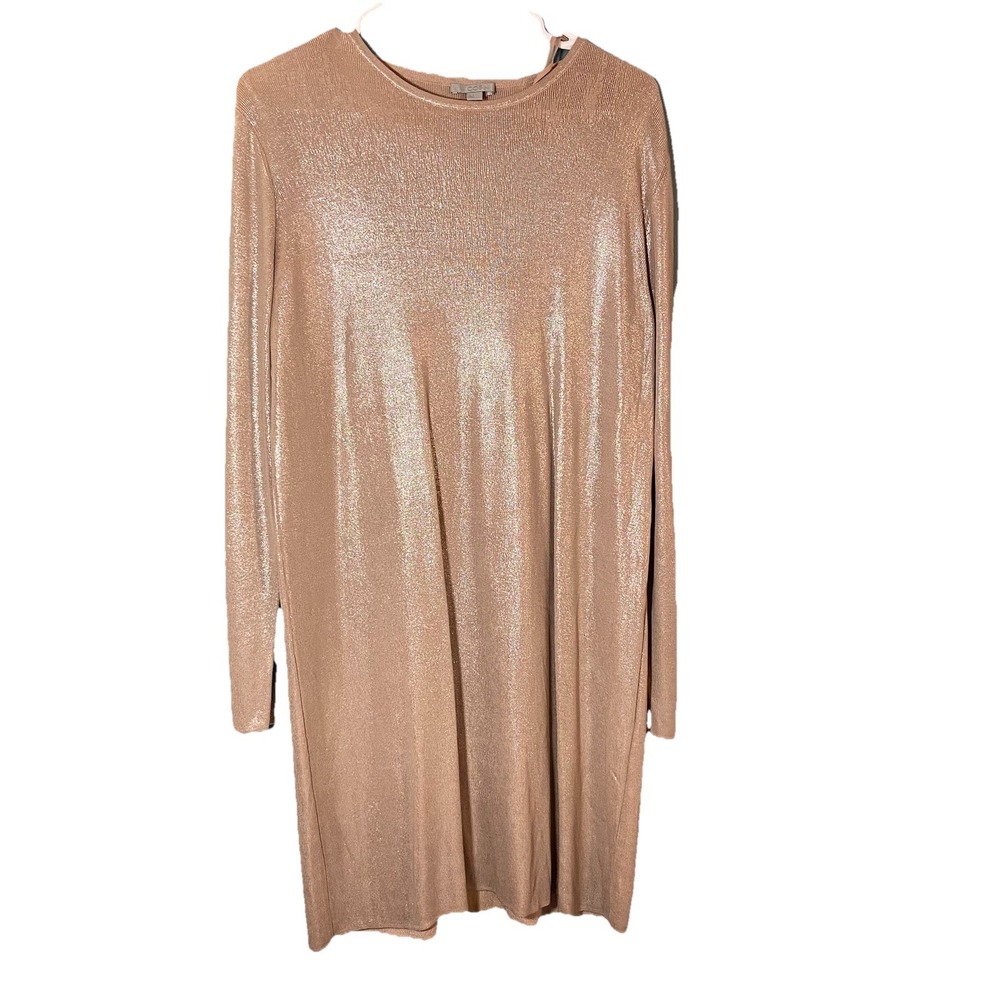 COS Women's Metallic Pink Dress Long Sleeve Size Small Midi Viscose - Picture 1 of 9